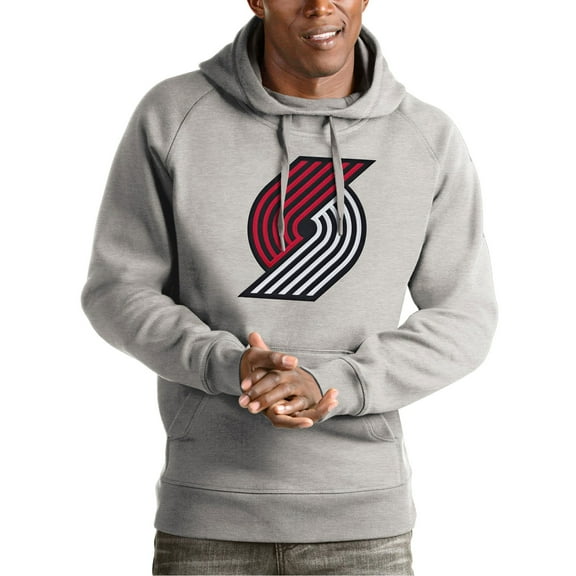 Men's Antigua Heather Gray Portland Trail Blazers Team Logo Victory Pullover Hoodie