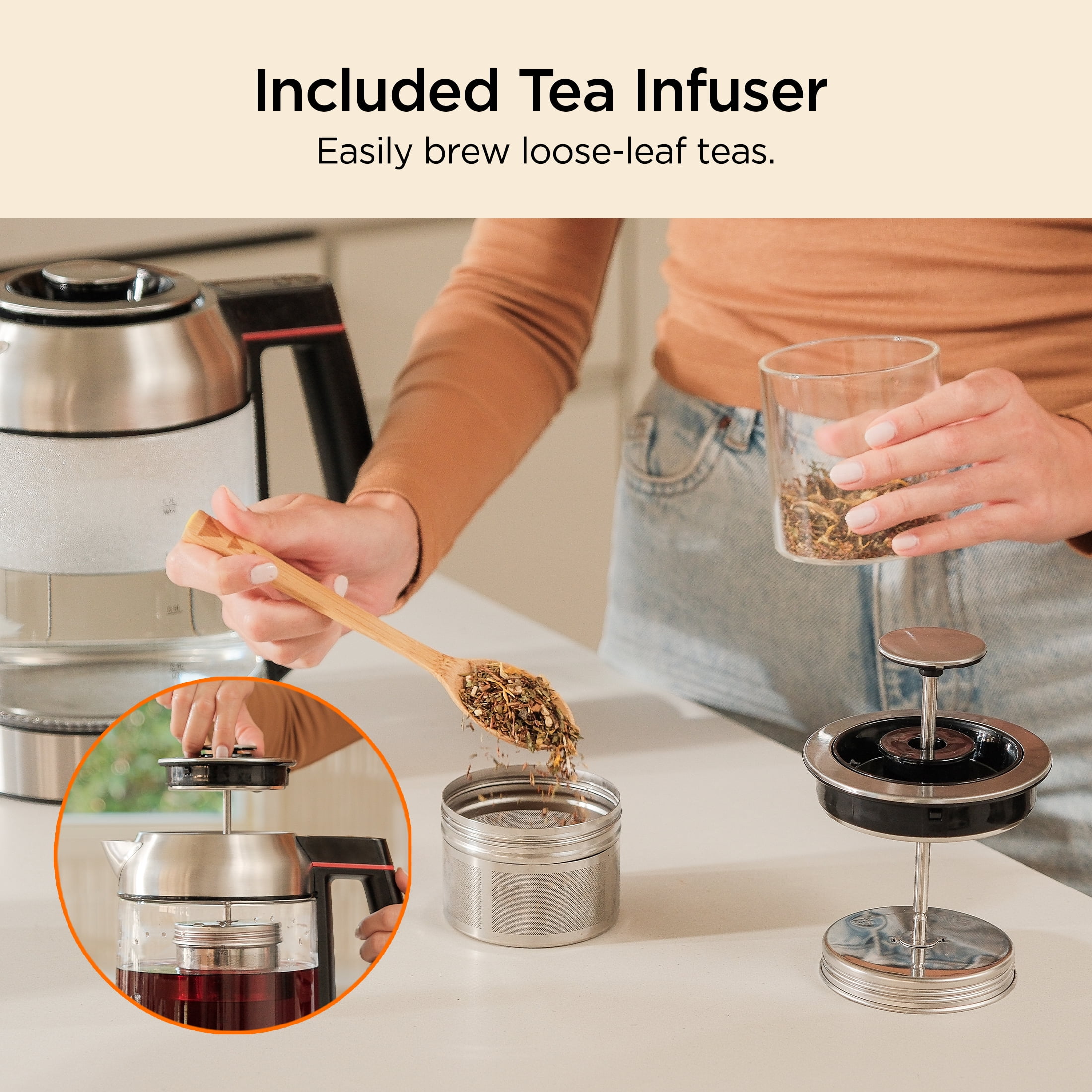 CUCKOO CK-G170BS Electric Glass Tea Kettle w/ Infuser, 7 Temperature Ranges, 1.7 L (Stainless Steel)