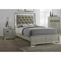 Modern Champagne Faux Finish 3pc Twin Size LED Backlit HB Bed and Storage Nightstand Wooden Bedroom Furniture Set