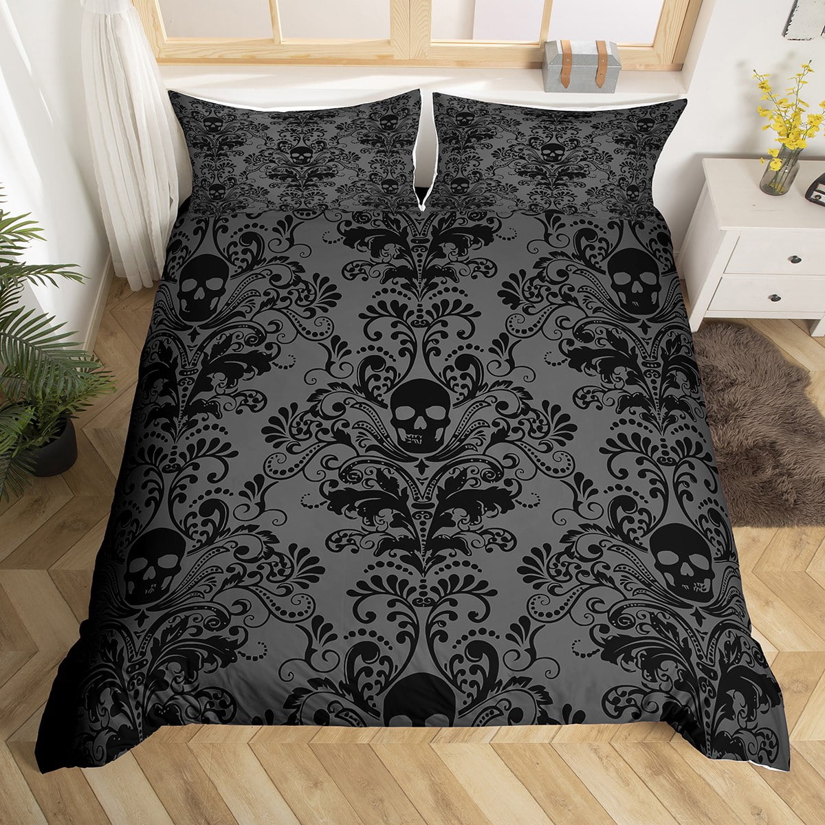Adults Black Damask Bedding Set Antique Victorian Baroque Duvet Cover