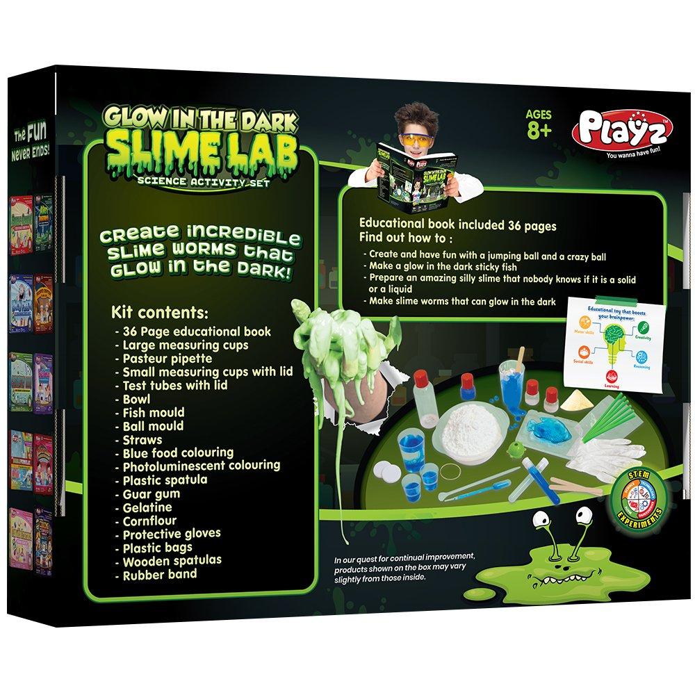 Playz Glow in The Dark Slime Lab Science Kit w/ 19+ Experiments to Make Glowing Dough, Scented Fluffy Slime, Luminescent Blood, Shampoo Slime, &amp; Sticky Fish Through Gooey Science Activ - image 4 of 7