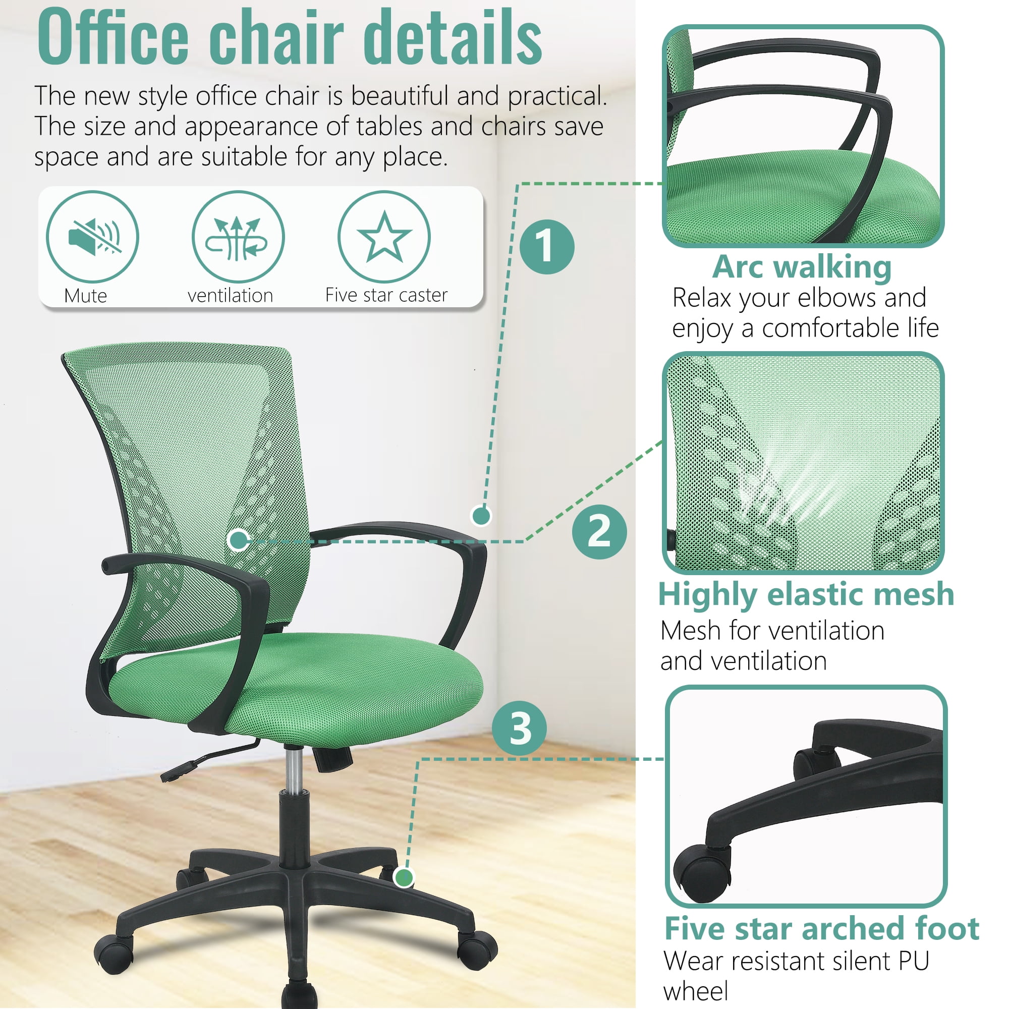 FDW Ergonomic Home Office Chair, Lumbar Support, Rolling Swivel for Women(Green)