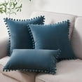 thumbnail image 5 of Pack of 2 Velvet Throw Pillow Covers 20 x 20 Inches ,Soft Velvet Square Cushion Case with Pom-poms for Couch Bed Sofa Living Room Home Decor (Dusty Blue), 5 of 14