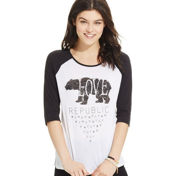 Pretty Rebellious Clothing Womens LOVE Republic Graphic T-Shirt, Black, Juniors, Large