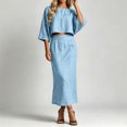 thumbnail image 6 of TEAJOPSUU Womens 2 Piece Outfit Sets 3/4 Sleeve Crew Neck Crop Top and Back Zipper A Line Maxi Skirt Sets Casual Fall Summer Matching Wear Sky Blue, 6 of 8