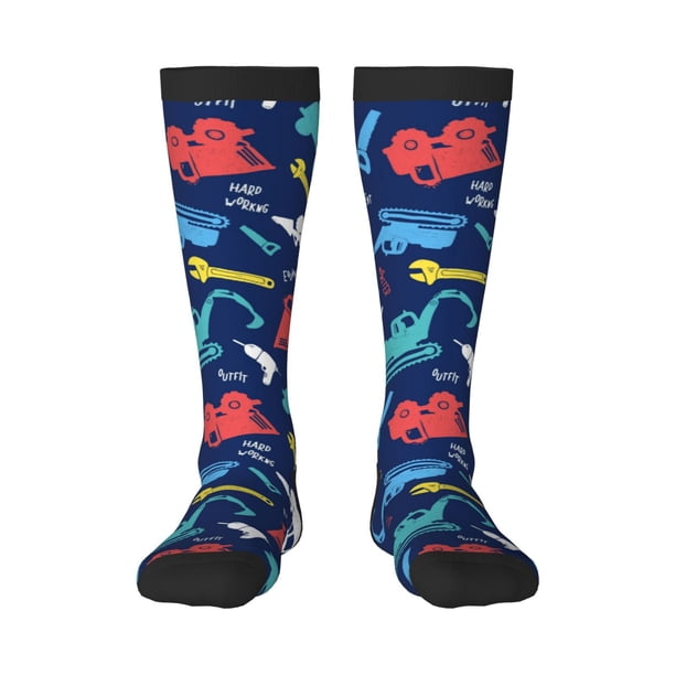 Balery Colorful Excavator Calcetines novedosos Calcetines deportivos Calcetines hasta la rodilla Calcetines de algodón Calcetines originales y geniales