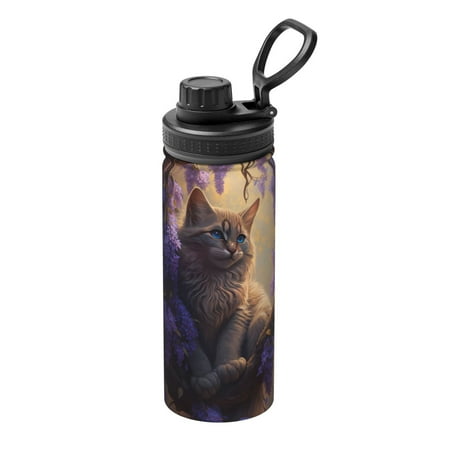 

Salouo Purple Flower Lazy Cat for 18oz Stainless Steel Vacuum Insulated Tumbler Coffee Travel Mug Spill Proof with Lid Thermos Cup for Keep Hot/Ice Coffee Tea and Beer