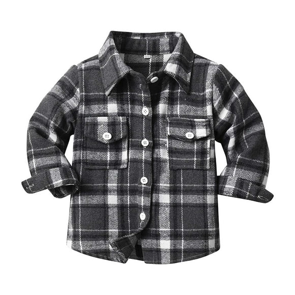 Zanarzt Kids Flannel Plaid Shirt Boys Toddler Boys Girls Plaid Shirt Jacket Long Sleeve Lapel Button Coat Fall Casual Outwear with Pocket Black,6-7 Years