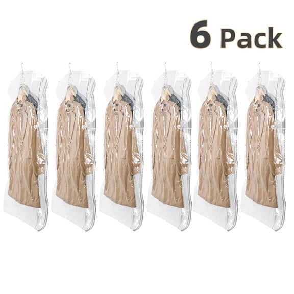 TAILI Hanging Vacuum Sealer Storage Space Saver Bags for Clothing, Suits and Jackets, Closet Organizers, 6 Pack Jumbo Clear
