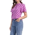 thumbnail image 4 of INSPIRAR CHIC Blusa de Mujer con Lunares, Cuello Alto, Pliegues, Espalda con Abertura, Manga Corta Acampanada, Color Púrpura, 4 of 6