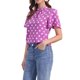 thumbnail image 4 of INSPIRAR CHIC Blusa de Mujer con Lunares, Cuello Alto, Pliegues, Espalda con Abertura, Manga Corta Acampanada, Color Púrpura, 4 of 6