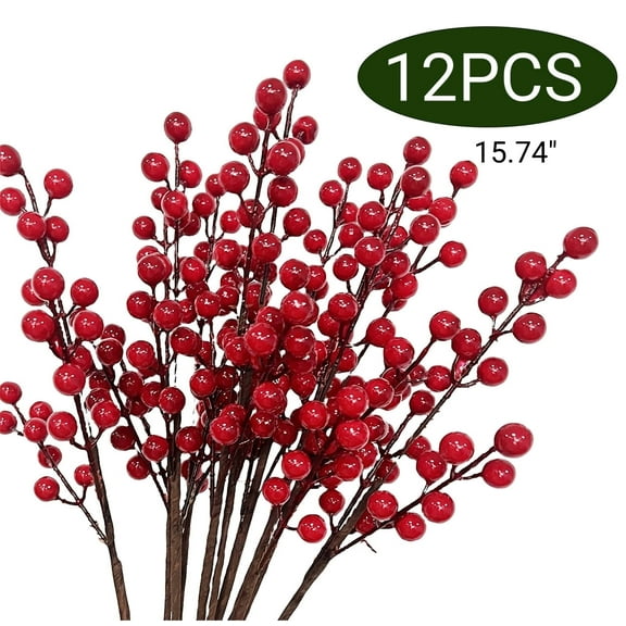 Christmas Picks Floral Picks Artificial Red Berry Stems Branches Fake Christmas Tree Picks Xmas Valenintes Wreath Crafts Decorations 15" 12PCS