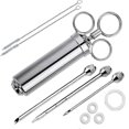 thumbnail image 1 of Meat Injector Syringe, 2-oz Marinade Flavor Injector 304 Stainless Steel with 3 Professional Needles,2 Cleaning Brushes and 4 Silicone O-rings, 1 of 5