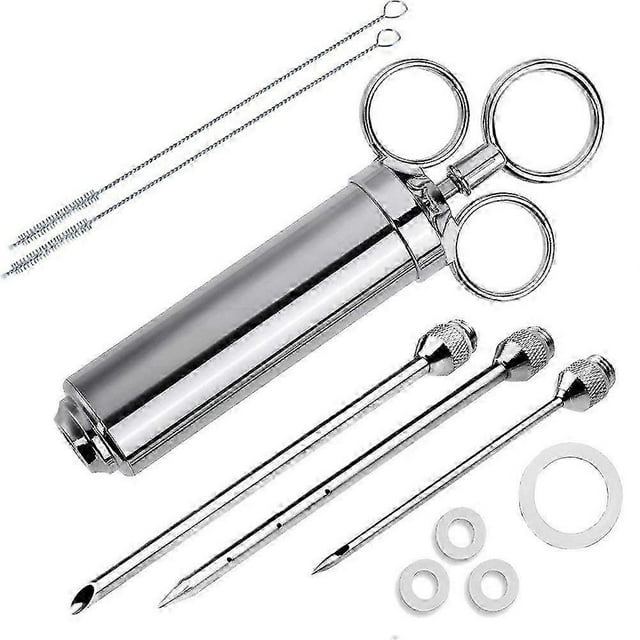 Meat Injector Syringe, 2-oz Marinade Flavor Injector 304 Stainless Steel with 3 Professional Needles,2 Cleaning Brushes and 4 Silicone O-rings