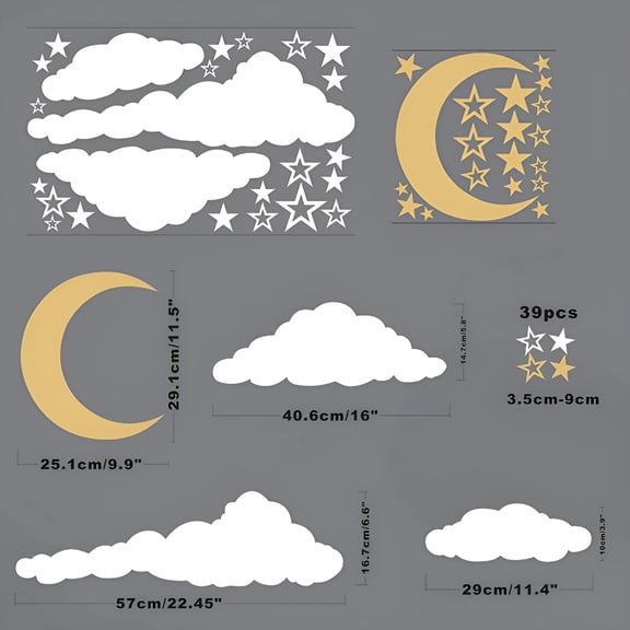 LAMIRO Moon,Stars,And Clouds Wall Decals-Nursery Wall Decoration,Vinyl Stickers for Kids