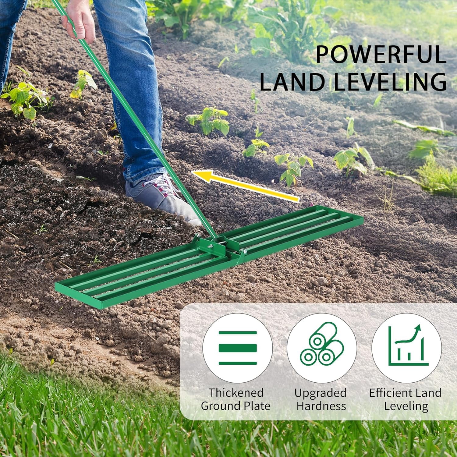 Efoee Lawn Leveling Rake – 36" Steel Handle Yard Leveler, Lawn Level Tool for Creating a Flat Surface - Works for Soil, Dirt, Topdressing and Ground