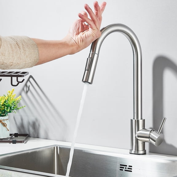 Touch Sensor Kitchen Sink Faucet Brushed Nickel Pull Down Sprayer Swivel Mixer