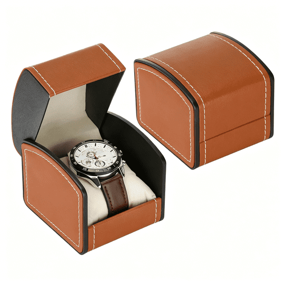 DESIGNICE Luxury Single Watch Gift Box with Removable Pillow,Pu Leather Single Watch Case Wristwatch Jewelry Storage Display Holder Cases for Men and Women(Brown)