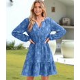 thumbnail image 6 of Women'S Casual Long Sleeve Babydoll Flowy Dress V Neck Swing Party Mini Dress Blue S, 6 of 9