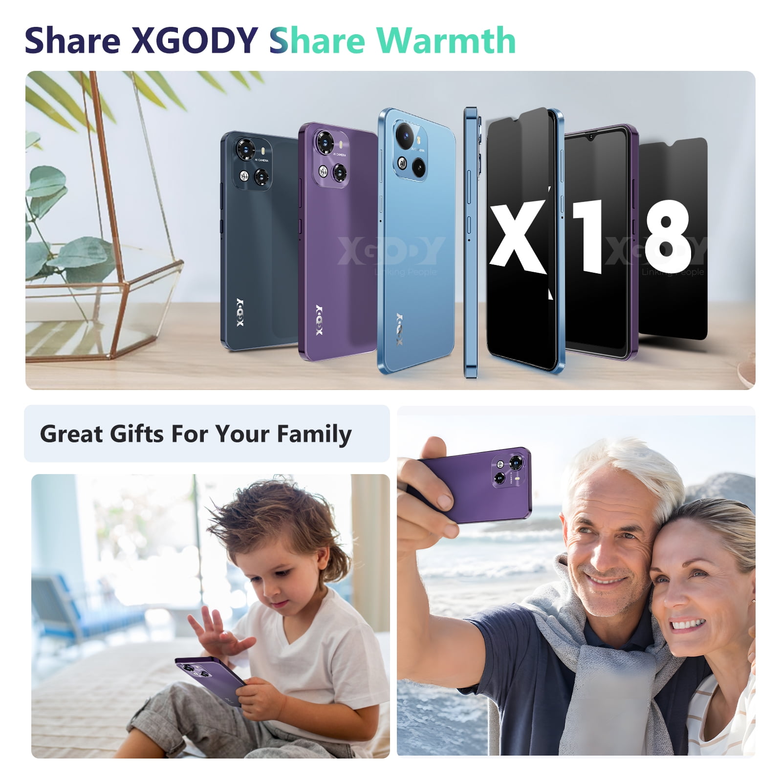 XGODY X18 4G T-Mobile Unlocked Cellphones, 16GB Unlocked Smartphone, 3750mAh Android phone,  6.5" Mobile Phone, Lavender