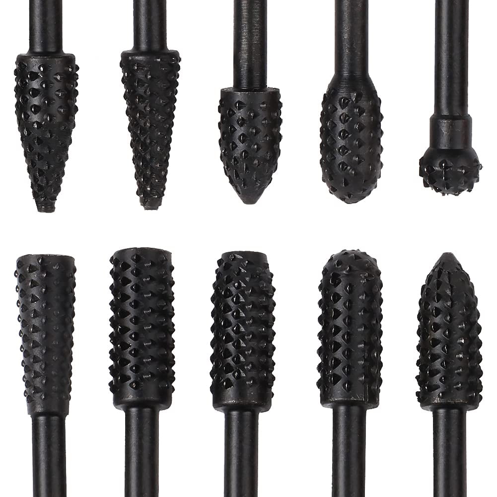 Rotary Burr Set 1/4" 6mm File Rasp Drill Bits Black Rotary Tungsten