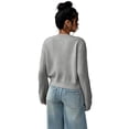 thumbnail image 4 of Nestiefly Women's Cropped Cardigan Sweater Lightweight Soft Knit Long Sleeve Crew Neck Button Down Clothes Spring Fall Gray S, 4 of 5