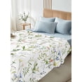 thumbnail image 4 of Twin Size Flat Sheet Only, Spring Floral Soft Brushed Microfiber Bed Sheets, Watercolor Botanical Flower Hotel Quality Breathable Bedding Top Sheet, Easy Care, 66"x96", 4 of 9