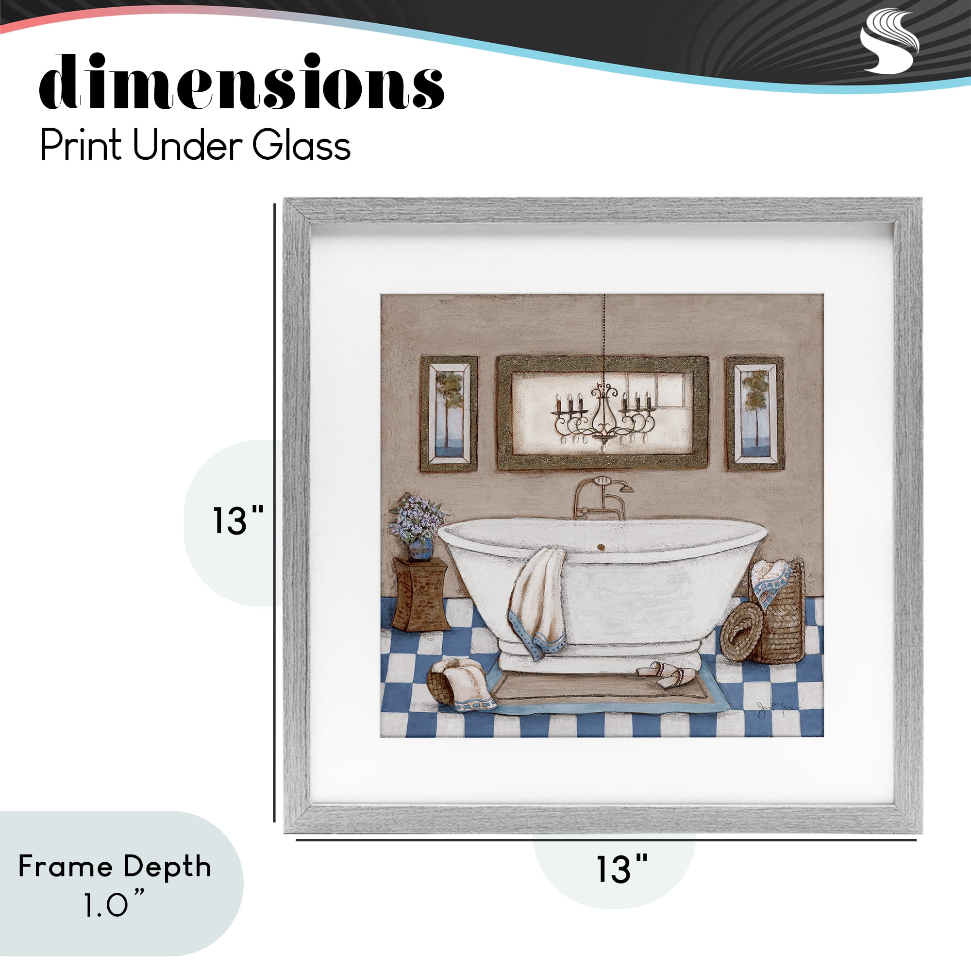 Stupell Industries Checkered Bathroom & Chandelier Gray Framed Print Under Glass, design by Janet Tava