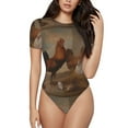 thumbnail image 2 of Goofa Oil Painting Chicken And Duck Printed Women Rash Guard Short Sleeve,Tummy control Swimsuit Surfing Swimsuit Bathing Suit One Piece Swimsuit UPF 50-, 2 of 9