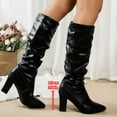 thumbnail image 6 of Knee High Slouchy Boots Chunky Heel Faux Leather Women's Casual Winter Fashion Versatile Long Boots for Everyday Wear, 6 of 9