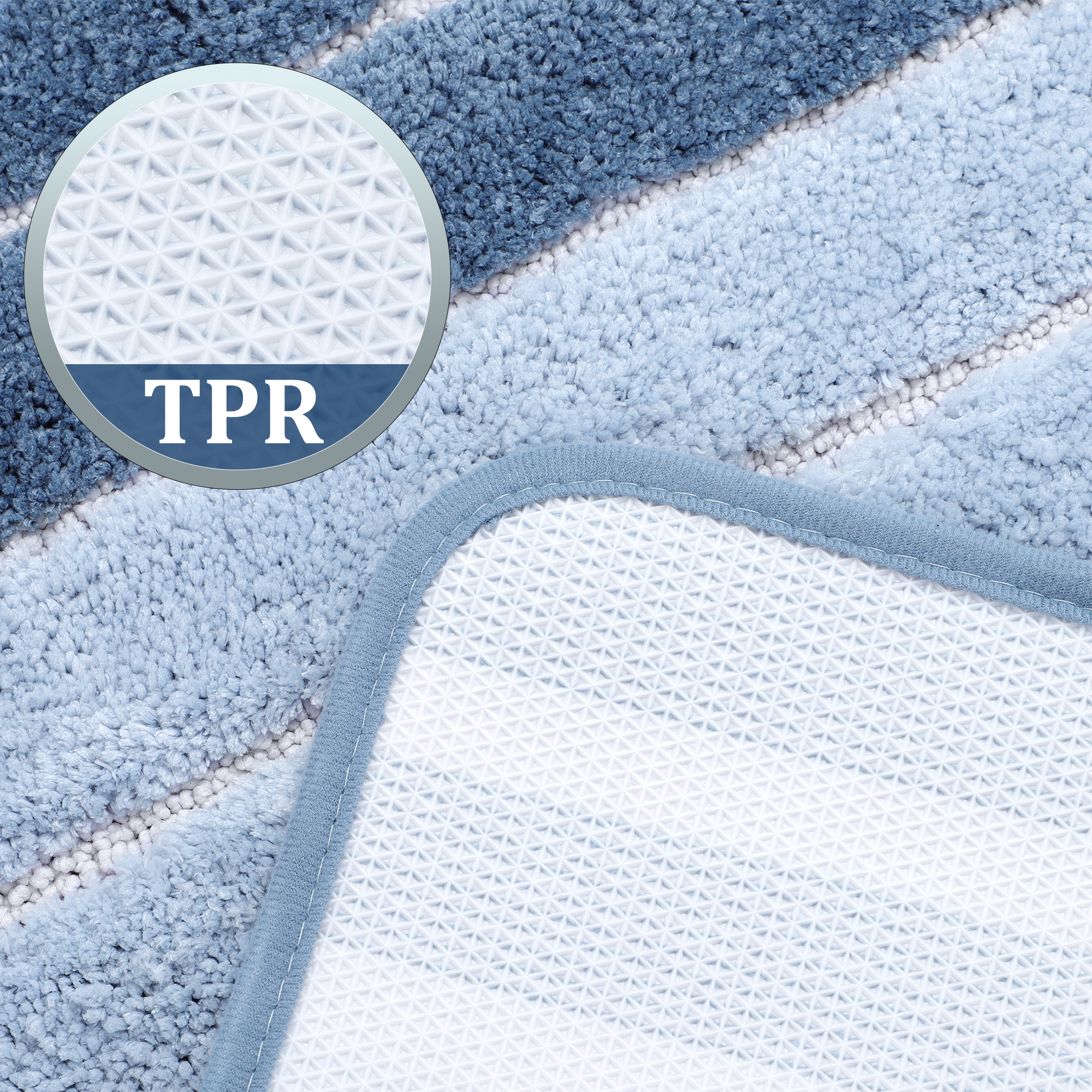 Unique Bargains Non Slip Soft Microfiber Striped Bathroom Rugs Blue 16"x24"