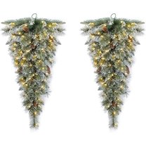 HaCpiu 3Ft Pre-lit Christmas Swag, Artificial Decorative Teardrop Swag with Pine Cones, Led Lights, for Front Door, Wall, Dining Table, Window, Staircase Decoration (2Pcs)