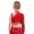 thumbnail image 5 of YiZYiF Kids Girls Sparkly 2 Piece Dancing Outfit Rhinestones Dance Crop Top and Feather Briefs Skirt Red 8, 5 of 7