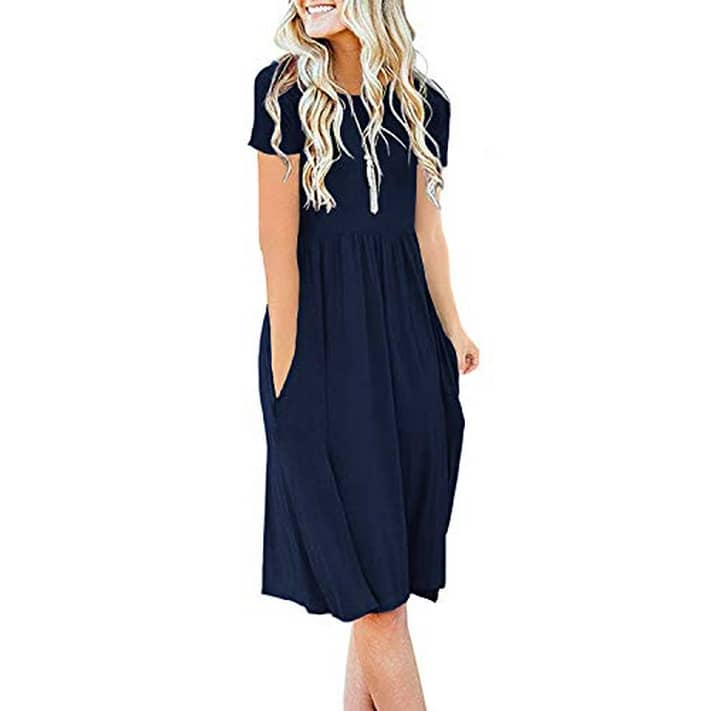 DB MOON Women Summer Casual Short Sleeve Dresses Empire Waist Dress with  Pockets (Navy Blue, XL) - Walmart.com