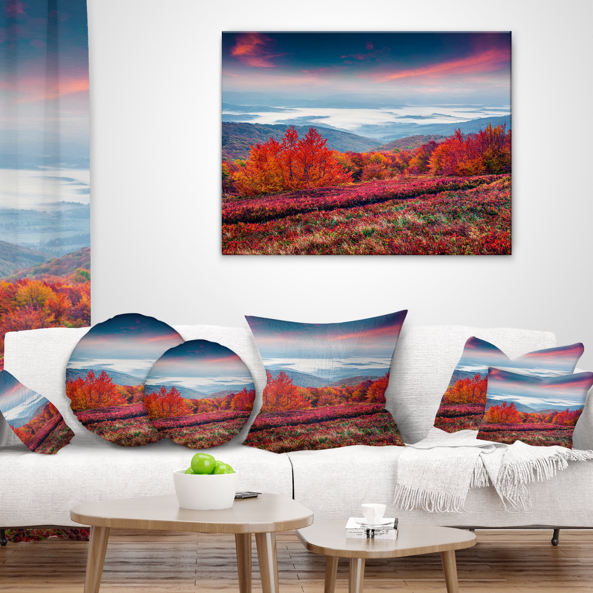 Designart Autumn in the Carpathian Mountains - Landscape Printed Throw Pillow - 18x18
