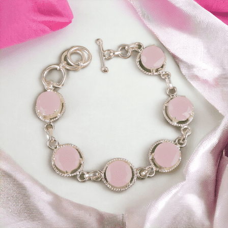 Rose Chalcedony Chain Pink Bracelet 925 Sterling Silver Jewelry