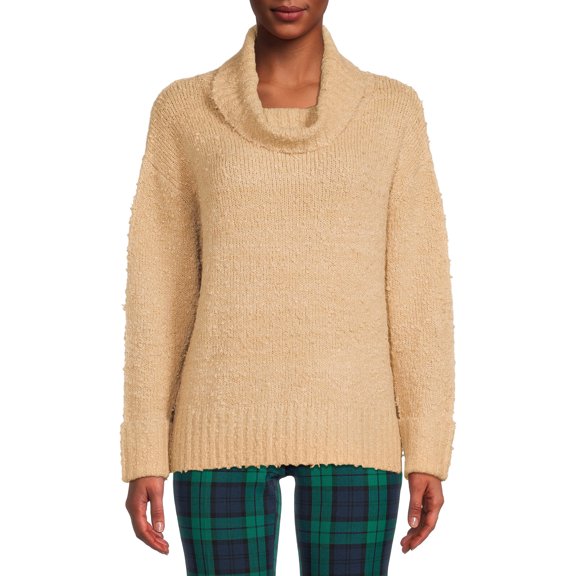 Time and Tru Women's Plush Cowl Neck Pullover Sweater