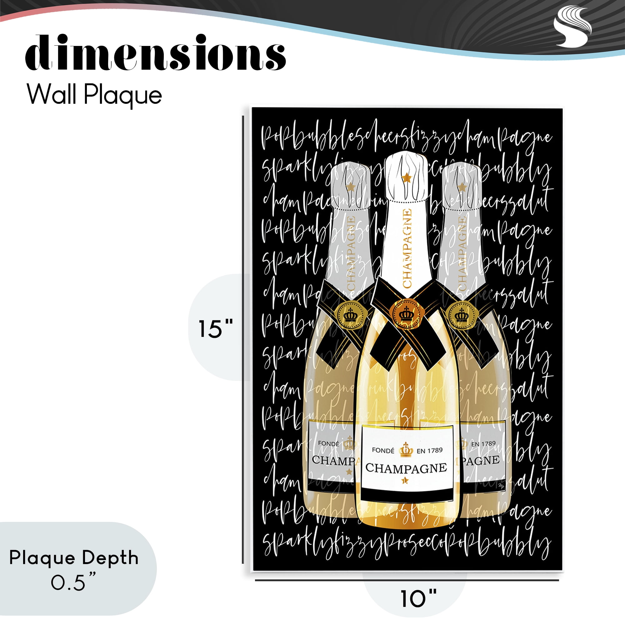 Stupell Industries Triple Champagne Bottle Love Wall Plaque Art, design by Martina Pavlova