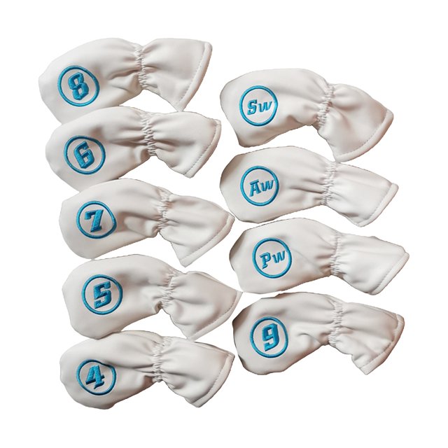 9pcs Golf Hybrid Head Covers Set Headcovers Utility Club Protege la etiqueta de número intercambiable - White blanco Sunnimix Cubierta de cabeza de hierro de golf