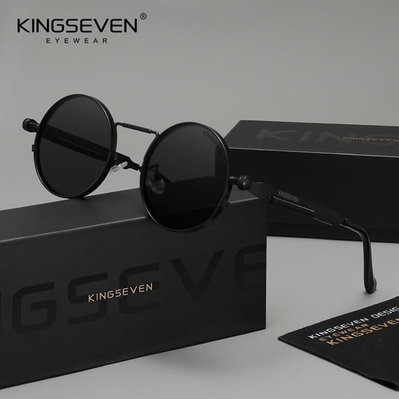 KINGSEVEN Men Women UV400 Sunglasses Polarized Round Vintage Alloy Frame
