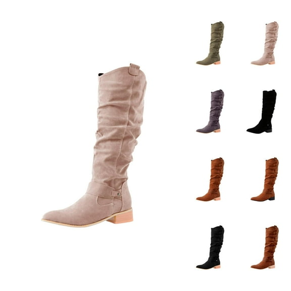 Women's Tall Knee High Boots, Warm Thick Sole Long Boots, Simple Round Toe Design for Fall Winter Fashion