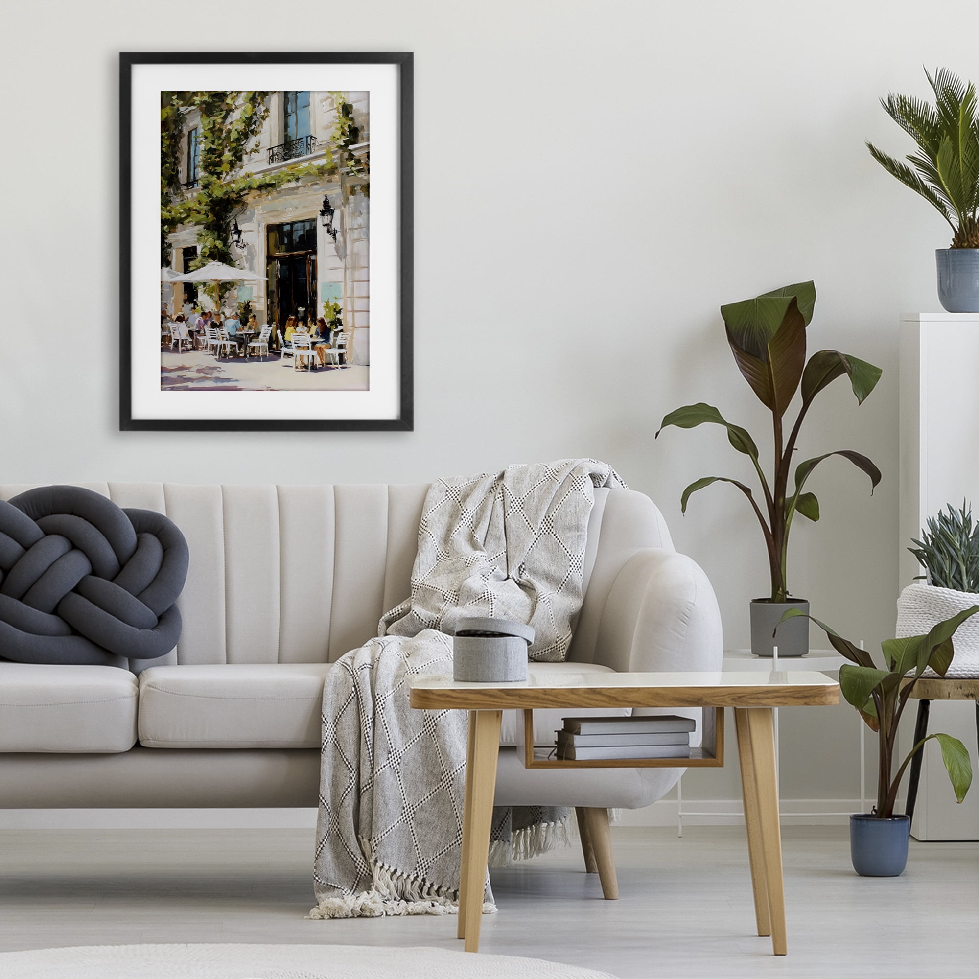 Stupell Industries Streetside Cafe Terrace with Ivy Black Framed Print Under Glass, design by Petal Prints Design