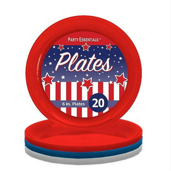 Party Essentials Red/White/Blue Plastic Patriotic 6 Inch Party Plates 20 Each
