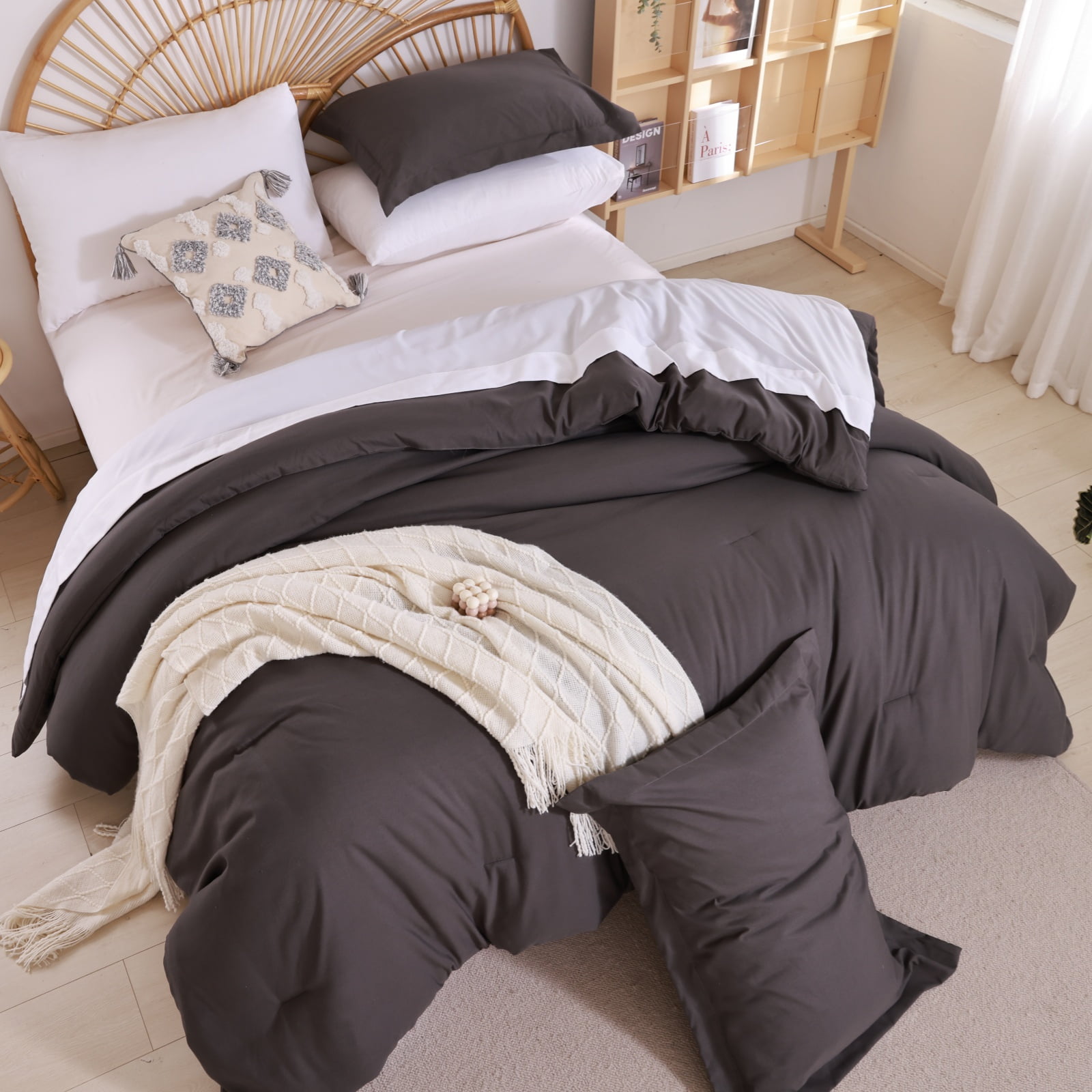 SPRINDAY Queen Comforter Set For Adult, 3 Piece Dark Gary Comforter Sets & Bedding For All Season