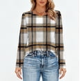 thumbnail image 5 of LTTVQM Women's Long Sleeve Shirts Color Block Casual Crewneck Tee Basic Blouses Spring Fall Fashion Outfits Khaki S, 5 of 6