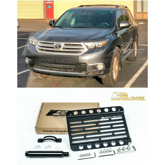 Extreme Online Store Replacement For 2008-2013 Toyota Highlander | EOS Plate Version 1 Front Bumper Tow Hook License Relocator Mount Bracket Tow-541 (Mid Size)