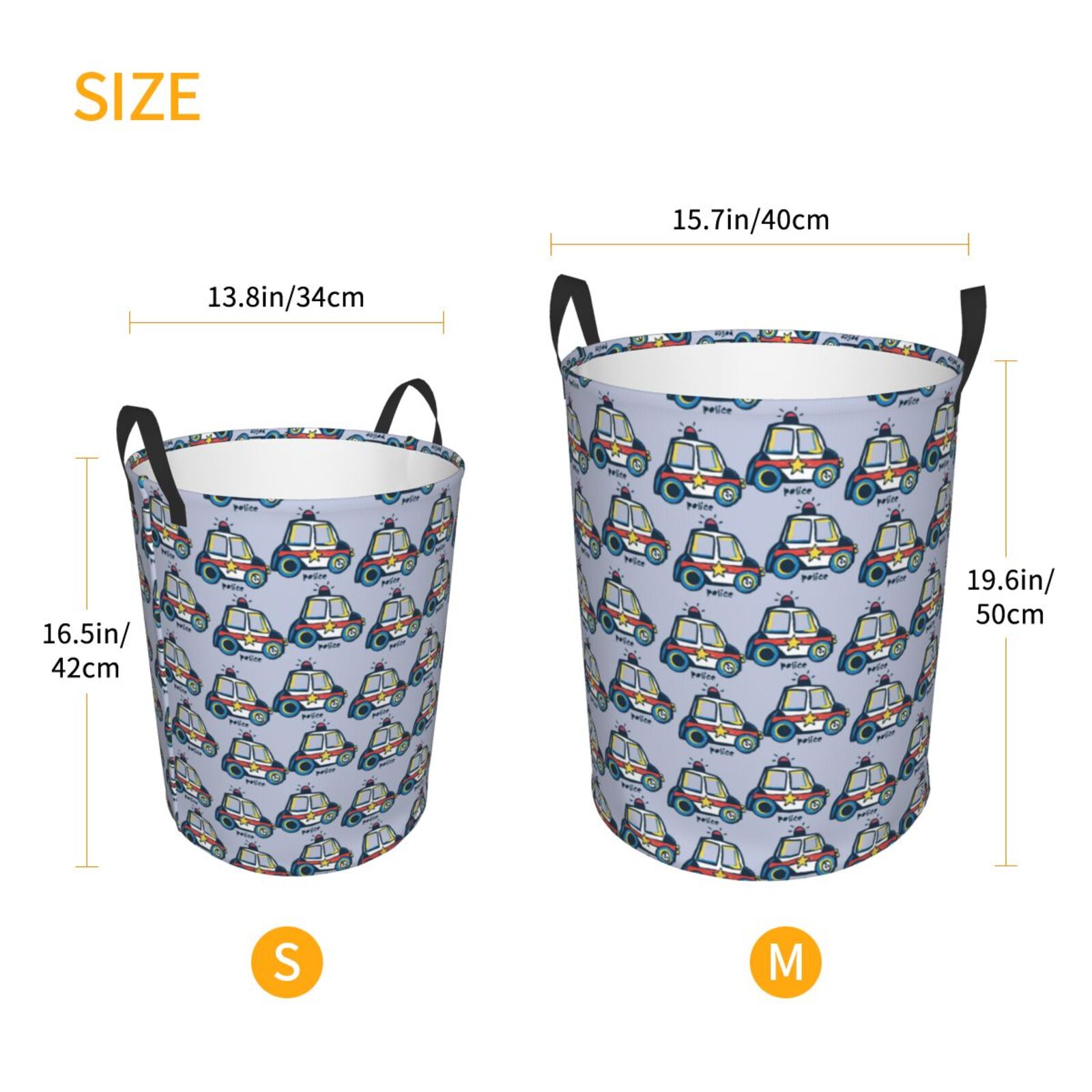 Large Laundry Basket with Handles - Police Car Kids Baby Dirty Clothes Laundry Hamper for Bedroom Aesthetic