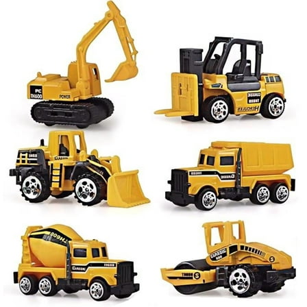 1/64 Scale Alloy Construction Play Vehicle Car Toys Set for Kids , 6PCS Mini Construction Trucks Dump Excavator Forklift Road Roller Bulldozer Mixer - Model Toy Cars for Boys Girls Great Gifts