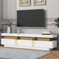 thumbnail image 2 of PORKISS TV Stand for TVs Up to 75'', Modern Entertainment Center with High Gloss Marble Top, TV Console with Golden Panel Design and Drawers, Media Console Cabinet for Living Room, White, 2 of 12