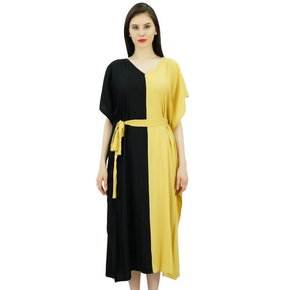 Bimba Womens Long Rayon 2 Colours Kaftan With Belt Designer Beach Cover Up Caftan Maxi Dress